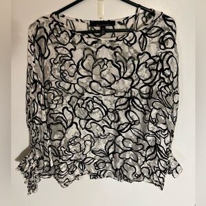 Long-Sleeve Silk Boat Neck Burnout Blouse